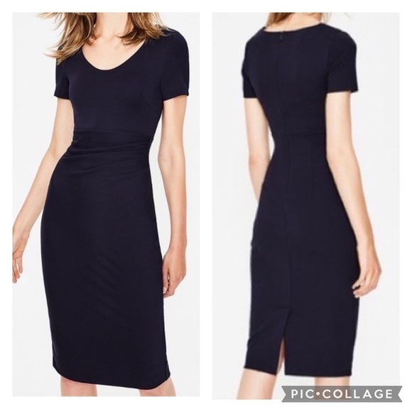 Boden Dresses & Skirts - Boden Ponte Dress Side Ruching Navy Blue Size 2 Short Sleeves